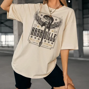 נאשוויל מוזיקת קאנטרי נשים מנופחים Tshirts שרוול קצר בציר אסתטי חולצות נקבה בוהו חולצה אופנה גרפי העליון