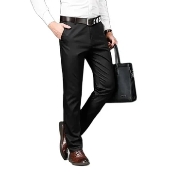 גברים שמלה מכנסיים מזדמנים חכם מוצק המכנסיים אנשים המשרד מכנסיים באיכות גבוהה אמצע באורך מלא חליפת מכנסיים על אדם ישר
