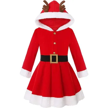 3-10Y חג המולד פעוטות ילדים בנות שמלת קטיפה לפרוע קטיפה קו מהודר מסיבת קרנבל שמלות חג המולד אדום תחפושות בגדים 2023