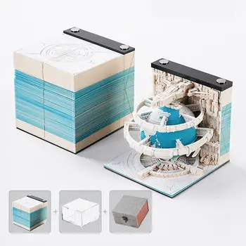 מכירה חמה הארץ 2024 לוח שנה Omoshiroi בלוק 3D Memo Pad אמנות נייר פנקס רשימות עם אקרילי קופסא מתנה לילדים יום הולדת