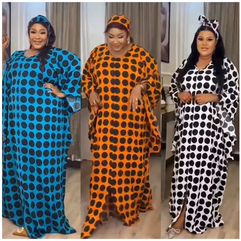 אפריקה שמלות לנשים 2023 Fahion מודפס נקודה המוסלמים חופשי כפיות דאשיקי ניגריה בנות קנג המפלגה בגדים עם טורבן