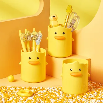 1PC יצירתי מחזיק עט ארגונית צהוב קטן חמוד ברווז מחזיק מברשת שיניים שירותים אחסון נייר מכתבים תיבת אחסון האמבטיה