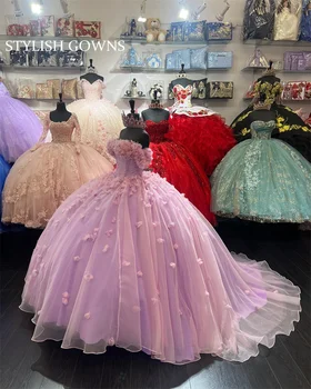 מקסיקו הטקס שמלות 2023 נסיכה מתוקה 15 שנים ילדה שמלות מסיבת יום ההולדת עם 3D פרחים vestidos דה ליום ההולדת
