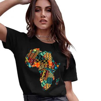 כותנה 100% אפריקה מפת 3d הדפסה טי-שירט נשים אופנה חולצות במידה גדולה Harajuku שרוול קצר חולצות Tees O-צוואר אפריקה Tees
