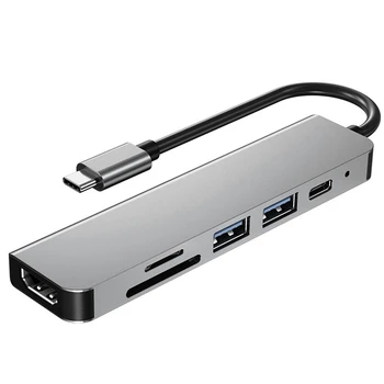 2X-6 1 USB מסוג C-Hub מתאם עם 4K 30Hz-תואם Multiport כרטיס קורא USB3.0 TF משטרת וידאו מרובת יציאות