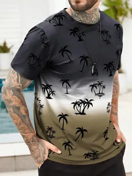 פנאי חולצת הטריקו של הגברים חיצונית החוף עץ קוקוס תבנית 3D מודפס טי-שירט אקסטרה לארג החוף הוואי האופנה שרוול קצר Y2k
