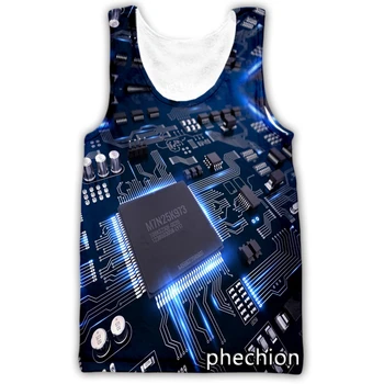 phechion אופנה חדשה גברים/נשים שבב אלקטרוני מודפס 3D אפוד ללא שרוולים אופנת רחוב גברים רופף ספורט, גופיות D81