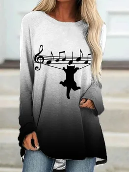 2023 סתיו נשים החולצה של החתול הדפסת 3d סוודר נשים אופנה מזדמן חולצת טריקו שרוול ארוך מוסיקה חולצת נשים אסתטי בגדים