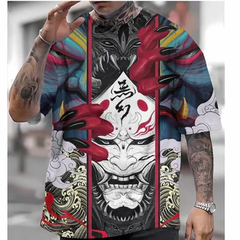 יפן סמוראי להדפיס חולצה לגברים אישי יומיומי שרוול קצר למעלה הקיץ O-צוואר אופנה סוודר היפ הופ בסגנון אופנת רחוב