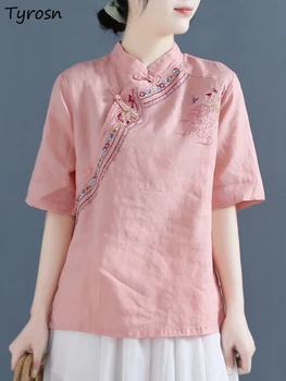 חולצות נשים פשוט רטרו אופנת רחוב פנאי אלגנטי חופשי נפוצות אטרקטיבי רקמה חופשה בנות בסגנון סיני יומי