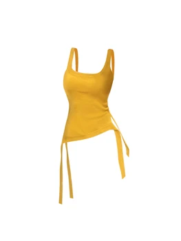 נשים קיץ צהוב קרופ טופ סקסי Y2k המחוך העליון אופנה וינטג מזדמנים ללא שרוולים להוריד כתף גופיה האפוד קוריאנית בגדים