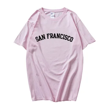סן פרנסיסקו מכתבים, חולצות נשים חוש עיצוב אופנה חולצות 100% כותנה Tees קיץ, שרוול קצר Tshirts קלה התמתחו