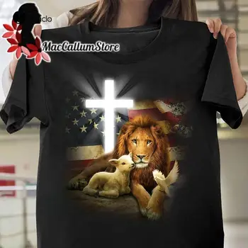 אלוהים אריה וטלה צלב אלוהים ויניל החולצה, הדגל האמריקני, ה-4 ביולי, יום העצמאות