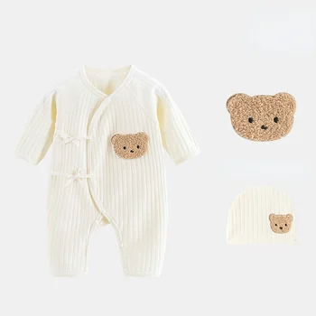 התינוק בגדים דוב חמוד כותנה בגדי הגוף עם כובע תינוק פריטים עבור הרך הנולד בנים בנות 0 עד 6 חודשים בגדי תינוקות סרבלים