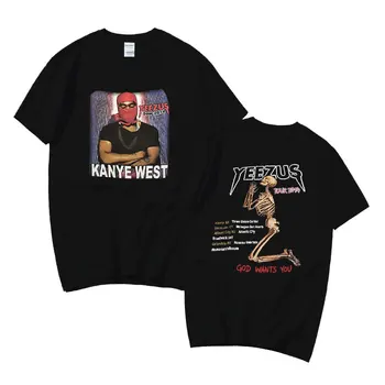זמר הראפ קניה ווסט מודפסים חולצה אלבום Yeezus באיכות גבוהה קצרה עם שרוולים רפויים גברים, נשים, חולצות העליון