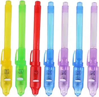 7PCS מרגלים עט עם אור UV דיו נעלמת עטים על הילדים, טוש על המסר הסודי מתנת חג המולד עבור בנים בנות