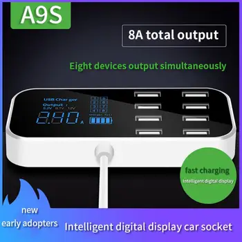 A9S מהר מטען לרכב 8 נמל רב-USB תצוגת LCD טלפון מטען 12V סוללה מטען USB Hub עבור הטלפון טבליות GPS DVR